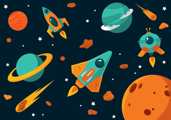 Starship Cartoon Free Vector - vector gratuit #417275